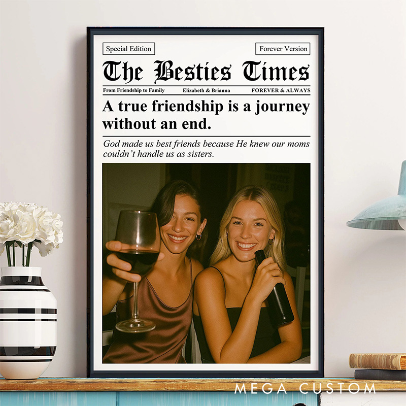 Personalized Newspaper The BFF Times Print Wall Art For Friends Besties Poster Without Frame Custom Art Lover Gift Custom Portrait
