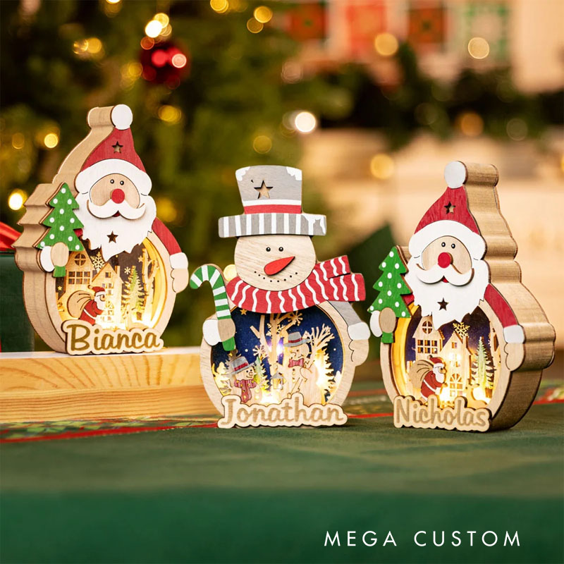 Personalized Santa Claus Snowman LED Ornament with Name Home Decor Christmas Gift for Family Friends