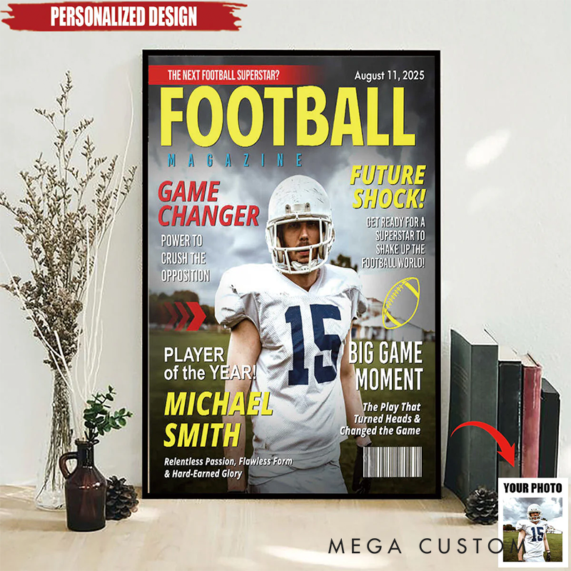 Personalized Football Magazine Cover Poster with Custom Photo and Text