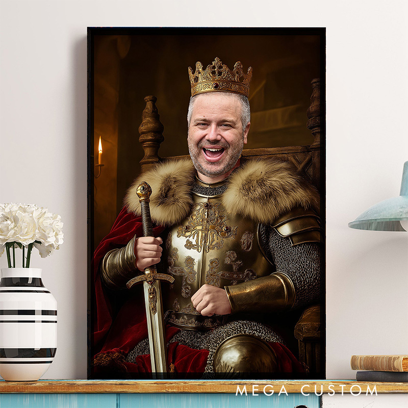 Personalized Royal Painting Style Wall Art For Father Grandpa Poster Without Frame Custom Cartoon Art Lover Gift Custom Portrait