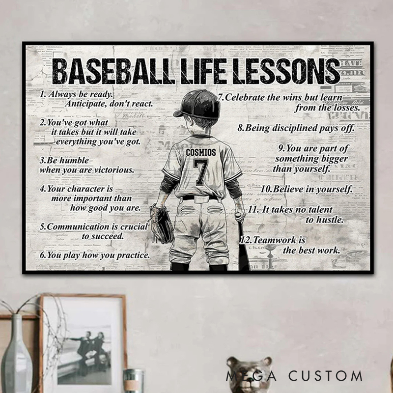 Personalized Baseball Life Lessons Wall Art Poster Without Frame with Custom Name and Number  