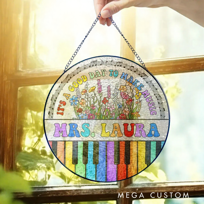 Personalized Name Music Stained Glass Suncatcher Music Lover Gift