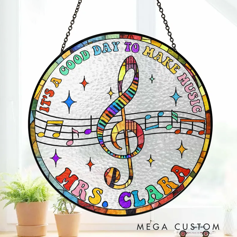 Personalized Name Musical Instrument Stained Glass Suncatcher Music Lover Gift Treble Clef Window Decor
