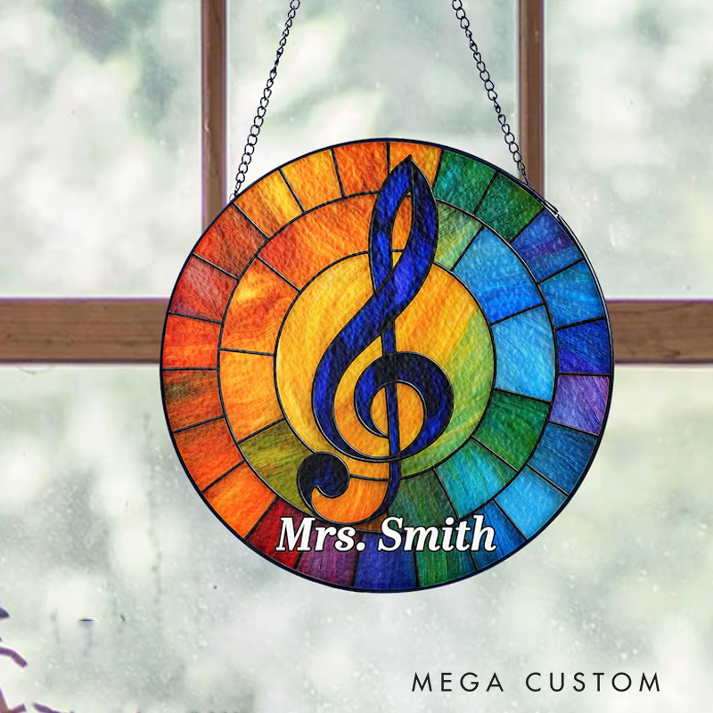 Personalized Name Music Stained Glass Suncatcher Music Lover Gift Treble Clef Stained Glass Ornament Colorful Music Clef Suncatcher
