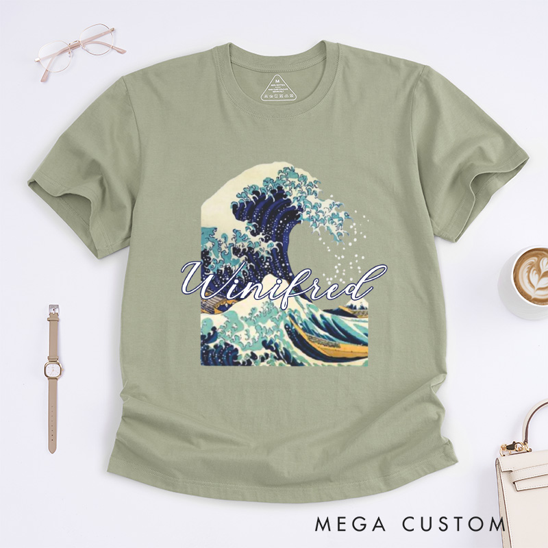 Personalized Giant Wave Classic T-Shirts Artistic Shirts Vacation Tee Customized Name Shirt Gift For Traveler