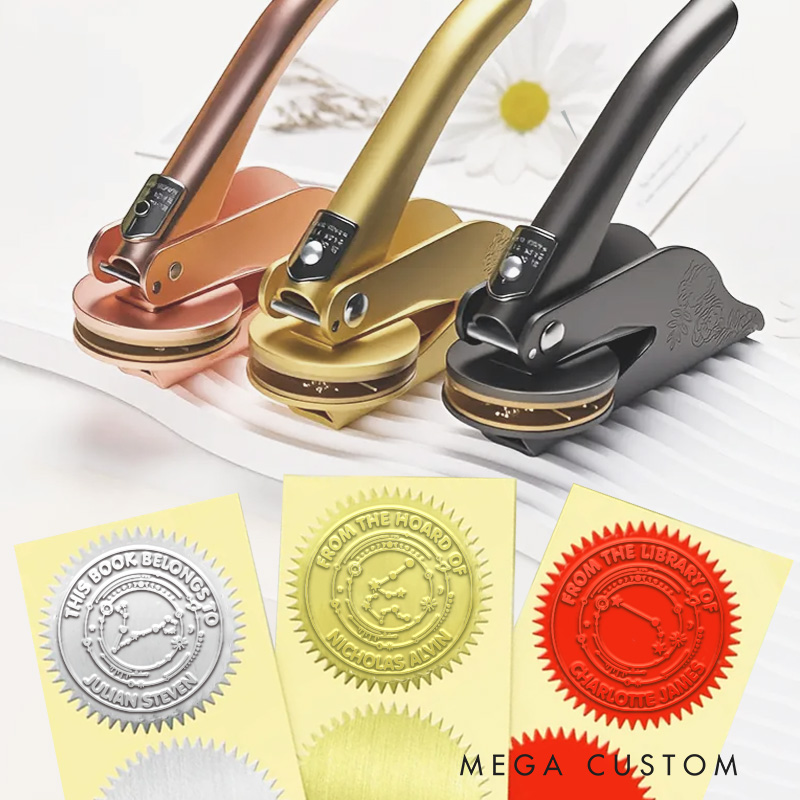 Personalized Zodiac Embosser Stamp Hand Held Embosser Set with Text and Name Birthday Gift for Book Lovers