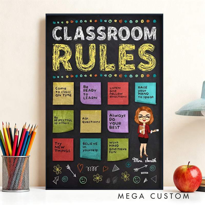 Personalized Teacher Poster Print Gift Classroom Rules Design Home Classroom Wall Art Unique Gift for Teachers