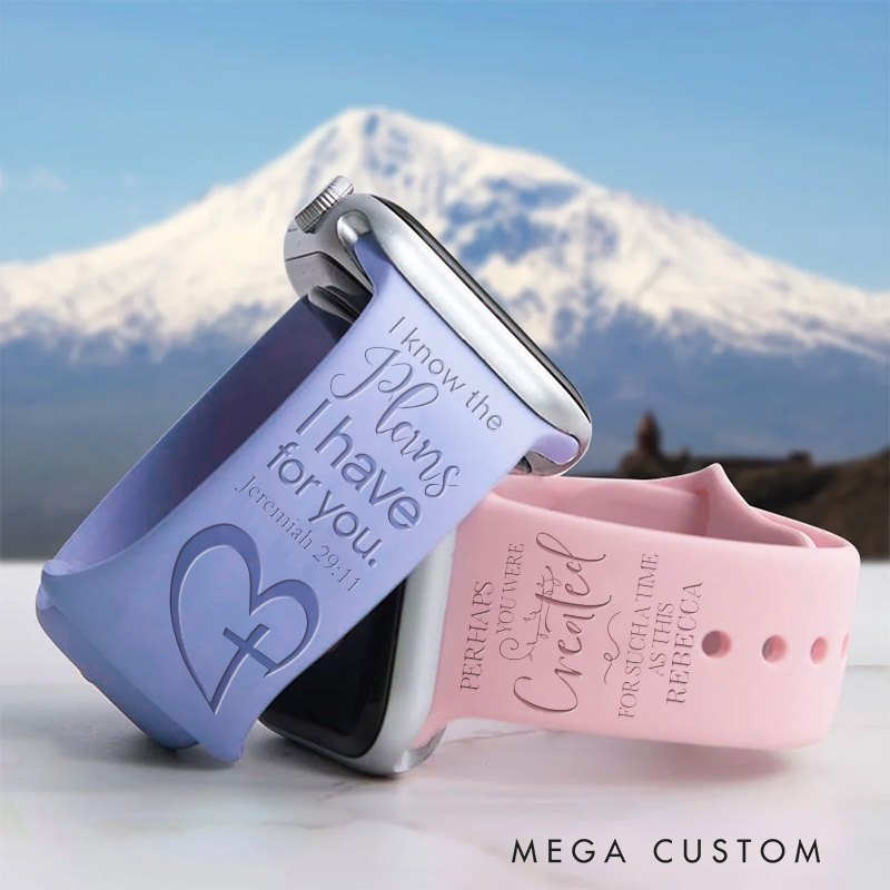 Personalized Heart Cross Faith Bible Verses Silicone Watch Band with Name for Apple Watch Religious Messages Watch Band Christian Gift