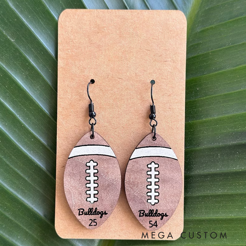 Personalized American Football Earrings with Custom Team Name and Jersey Number Design