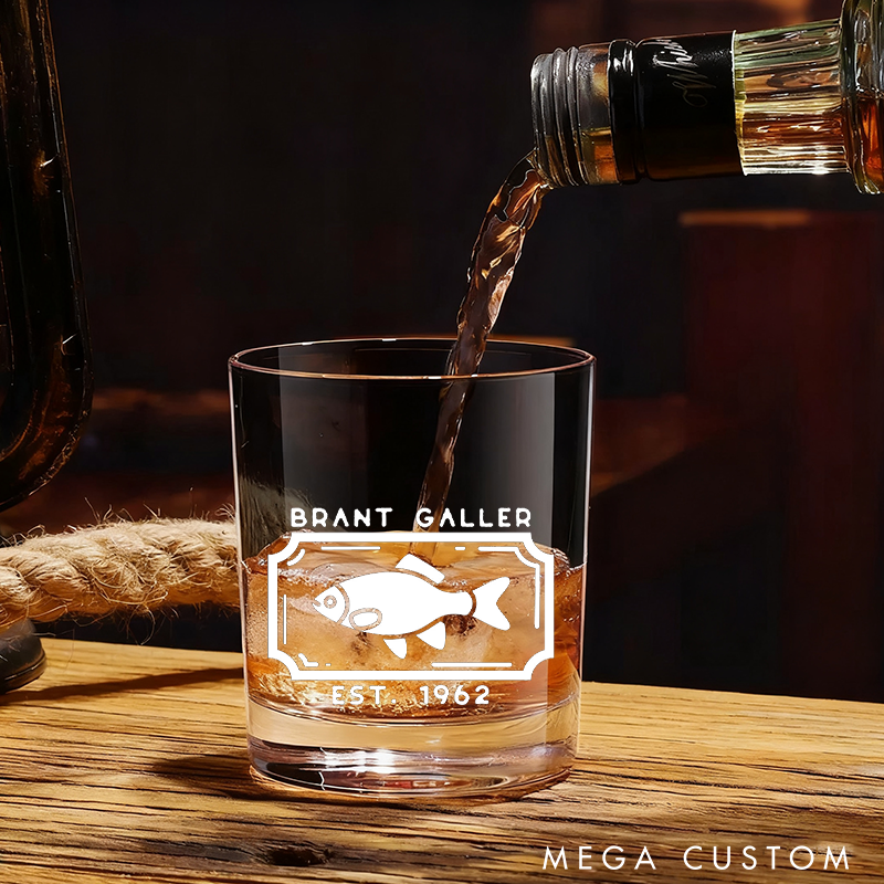 Personalized Fishing Whiskey Glass Engraved Fish Design Fishing Gift Ideas Unique Gift for Anglers and Fishing Lover