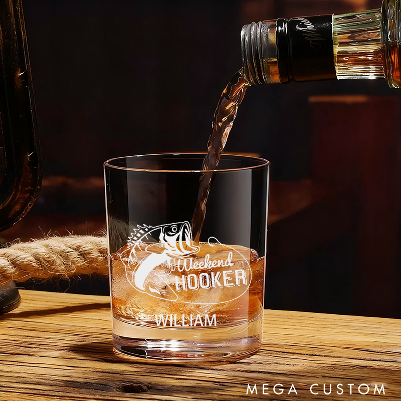 Personalized Fishing Whiskey Glass Weekend Hooker Whiskey Glass Funny Gift for Anglers Fishing Lover and Outdoor Lover