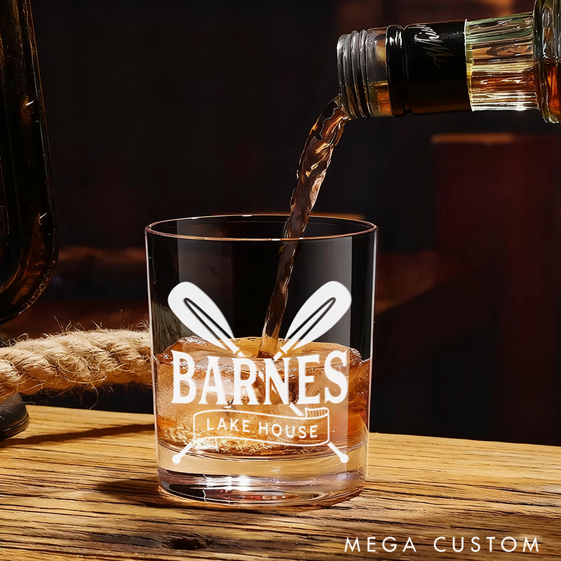Personalized Fishing Whiskey Glass Lake House Wine Glass Crossed Paddle Design Unique Gift for Fishing Lover and Lake Enthusiast