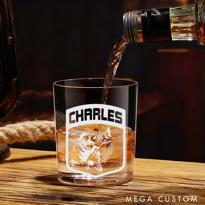 Personalized Bass Fishing Glass Sandblasted Beer Mug or Whiskey Glass Unique Gift for Anglers Fishermen and Outdoor Enthusiasts