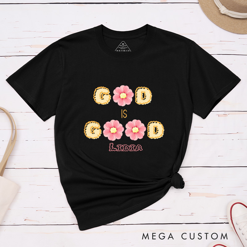 Personalized God Is Good Classic T-Shirt Bright Pink Flowers Theme Blessing Shirt Easter Birthday Gift for Women 