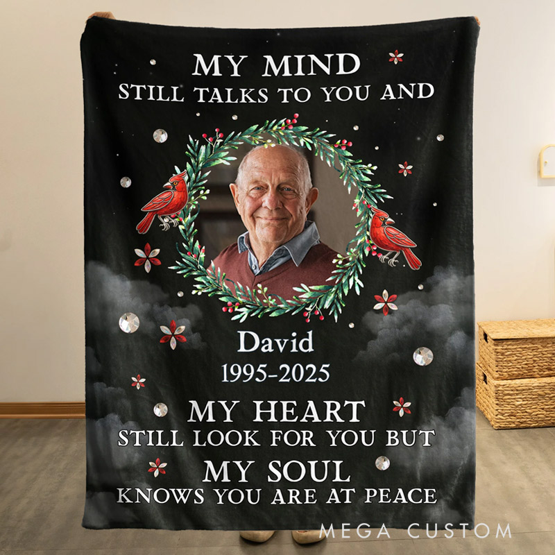 Personalized Photo Blanket My Mind Still Talks To You Memorial Blanket for Loss of Loved One