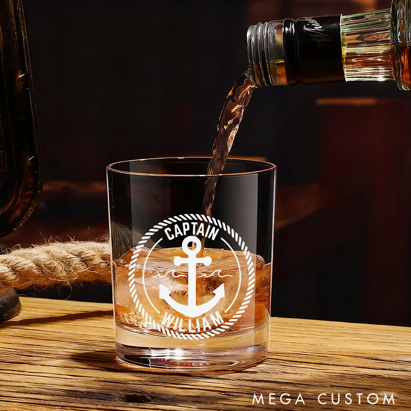Personalized Fishing Whiskey Glass with Anchor Design Nautical Gift Fisherman Whiskey Glass Perfect Gift for Fishermen Boaters and Nautical Enthusiasts