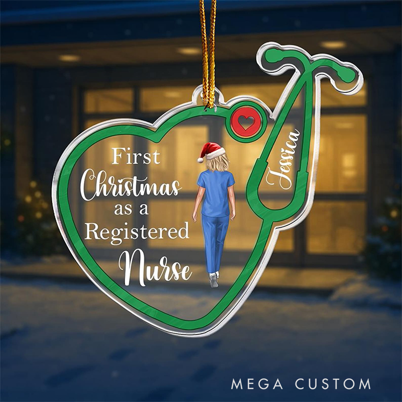 Personalized First Christmas as a Registered Nurse Christmas Ornament Custom Name Acrylic Ornament Christmas Gift for Nurse