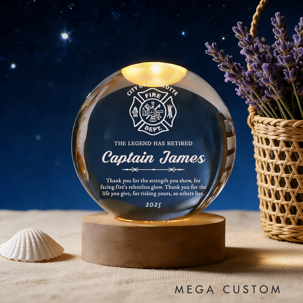 Personalized Firefighter Retirement Crystal Globe Lamp Unique Gift for Retired Heroes
