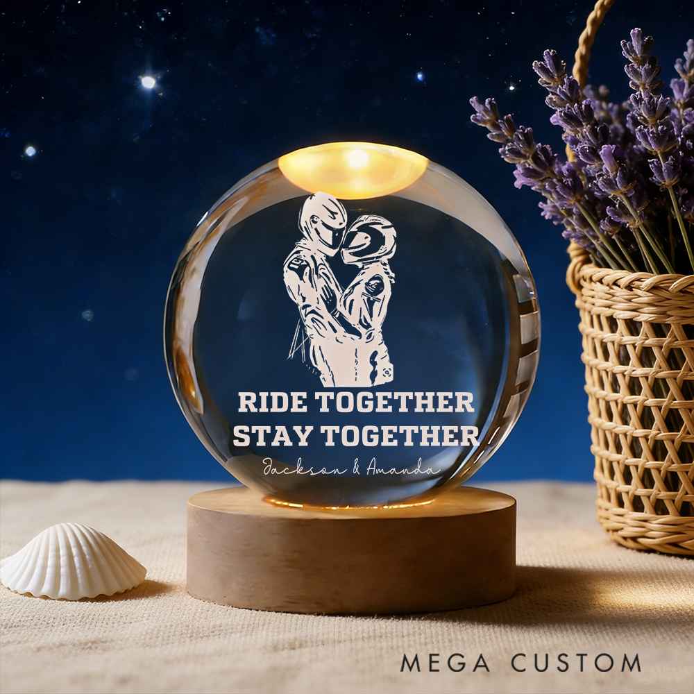 Personalized Racer Couple Crystal Globe Lamp Ride Together Stay Together Gift