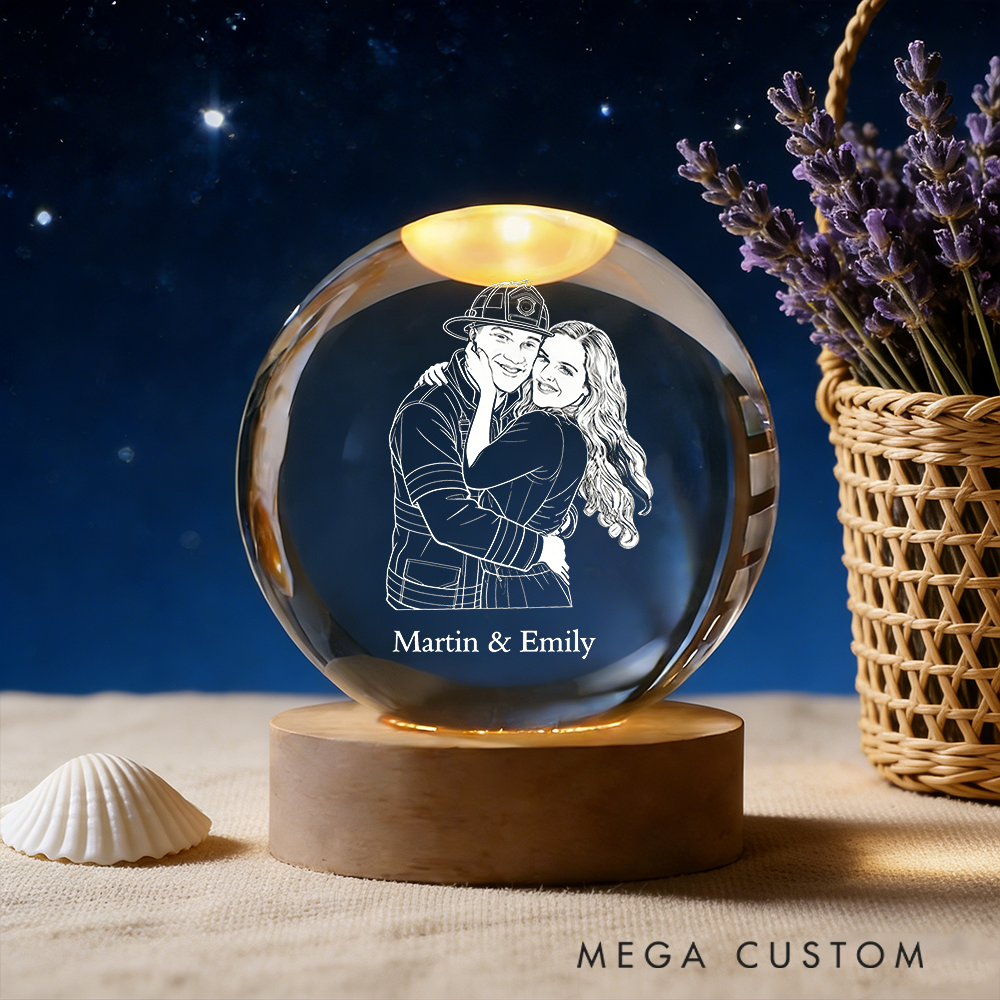 Personalized Firefighter Couple Crystal Globe Lamp Romantic Gift for Heroes