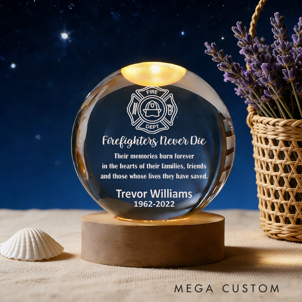 Personalized Firefighter Memorial Crystal Globe Lamp Thoughtful Gift of Remembrance