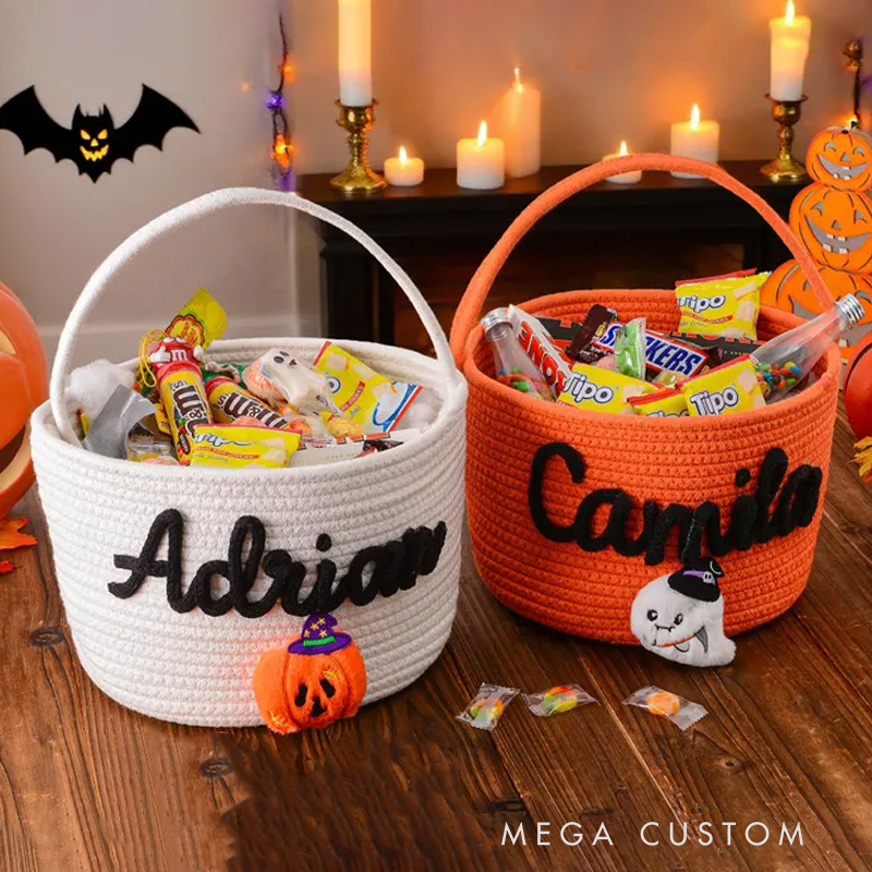 Personalized Halloween Treat Bag with Name Trick or Treat Basket Halloween Basket for Boys and Girls Halloween Gift