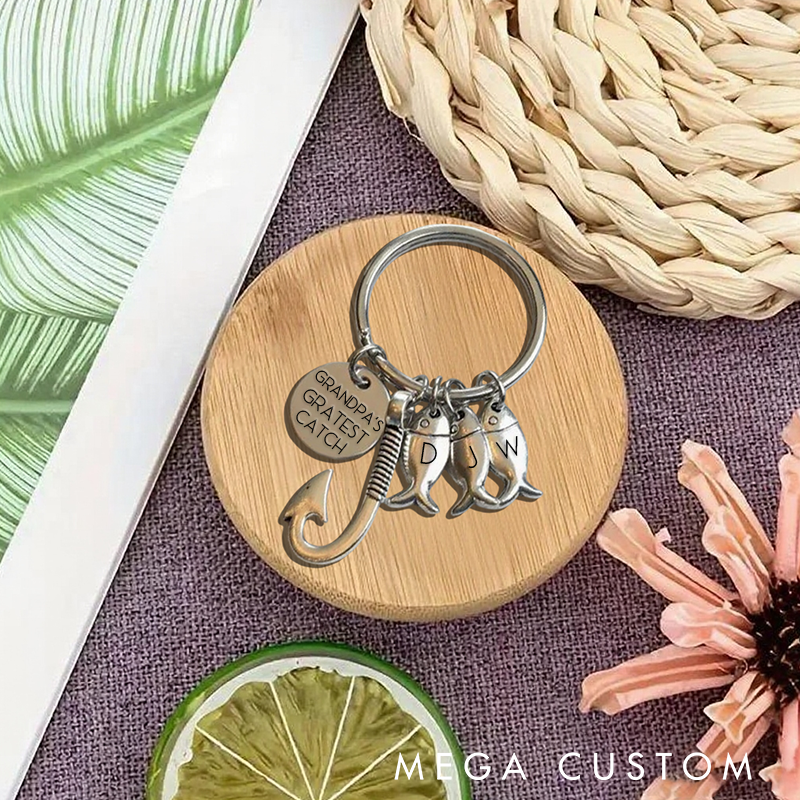 Personalized Fishing Keychain Greatest Catch Keychain Fisherman Dad Fish and Hook KeyChain Father's Day Gift Perfect Gift for Fishing Lover