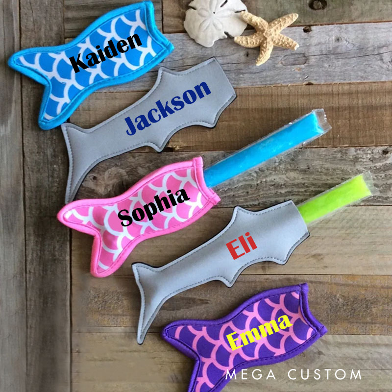 Personalized Shark Popsicle Holder for Kids to Keep Hands Warm and Snacks Cool During Summer Adventures