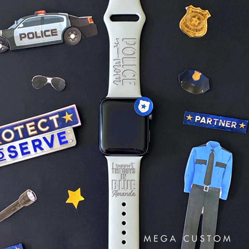 Personalized I Support Police Silicone Watch Band with Tribute Design Gift for Police Officer
