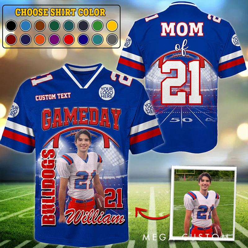 Personalized American Football Gameday Jersey with Custom Photo, Name, and Number Design