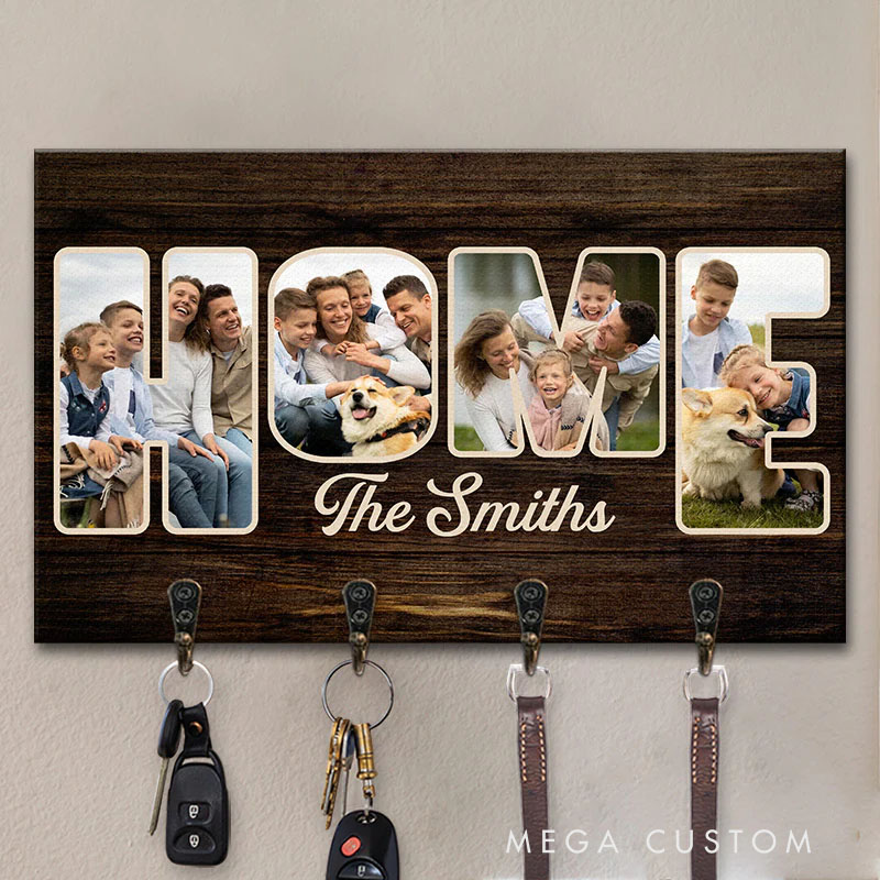 Personalized Photo Our Home Sweet Home Family Custom Home Decor Rectangle Shaped Key Hanger Key Holder House Warming Gift For Family Members