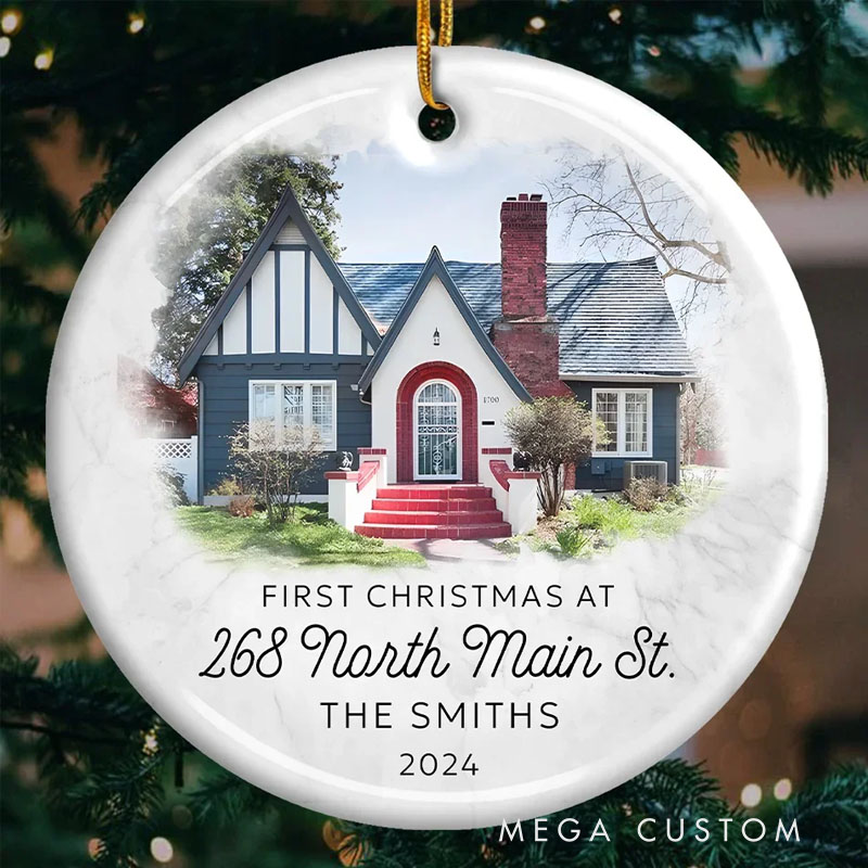 Personalized Photo There's Snow Place Like Home Family Custom Ornament Ceramic Round Shaped Christmas Gift For Family Members First Christmas