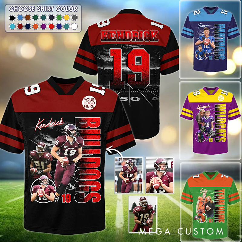 Personalized American Football Jersey Custom Design with Photo, Name, Number, and Team Style