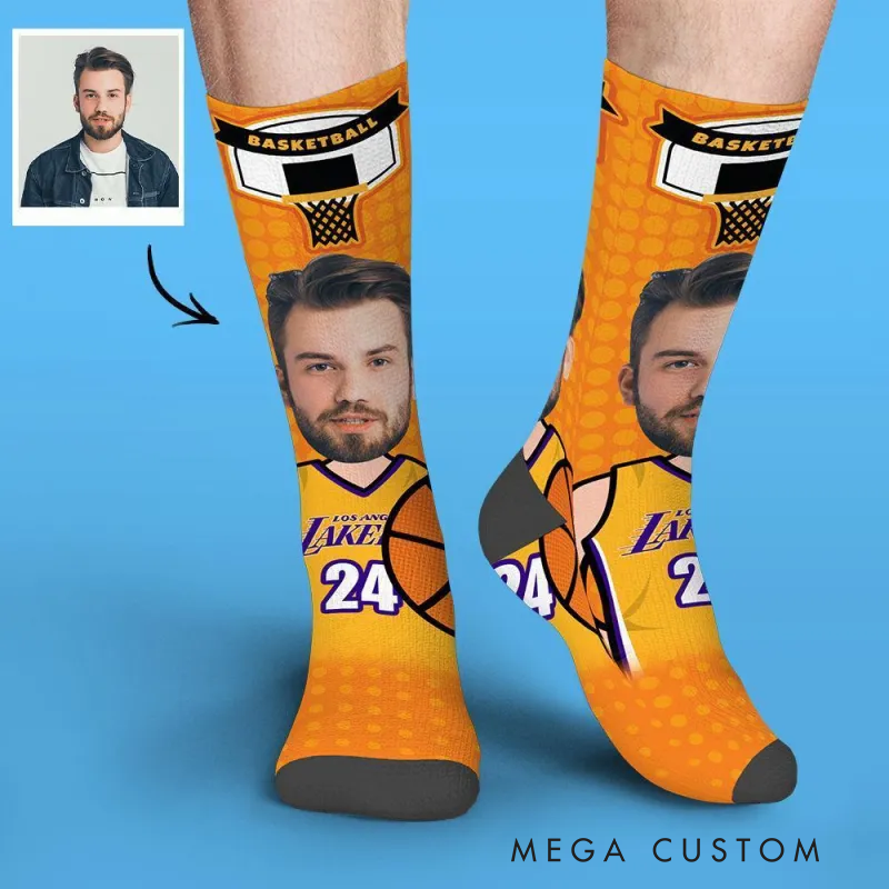 Personalized Basketball-Themed Socks with Custom Face and Jersey Design