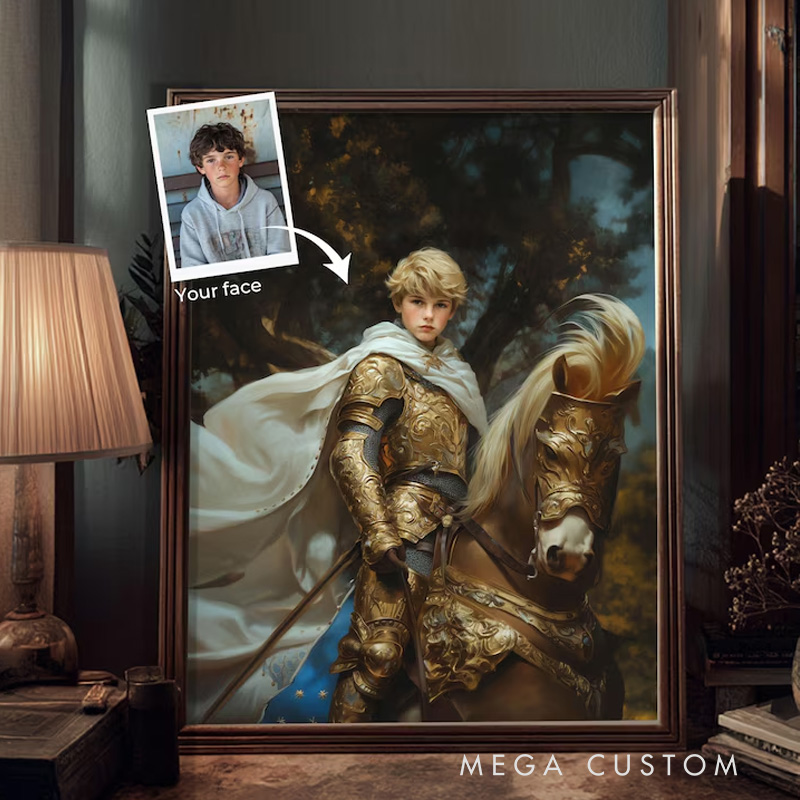 Personalized Royal Knight Portrait for Kids from Photo Fantasy Prince Art Noble Child Wall Art Gift Medieval Gifts