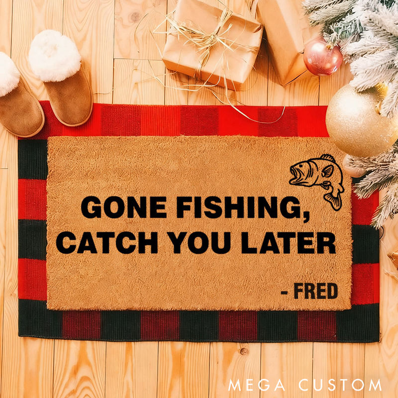 Personalised Funny Fishing Doormat with Gone Fishing, Catch You Later Design Sea Bass Fish Doormat Perfect Gift for Fishing Lover