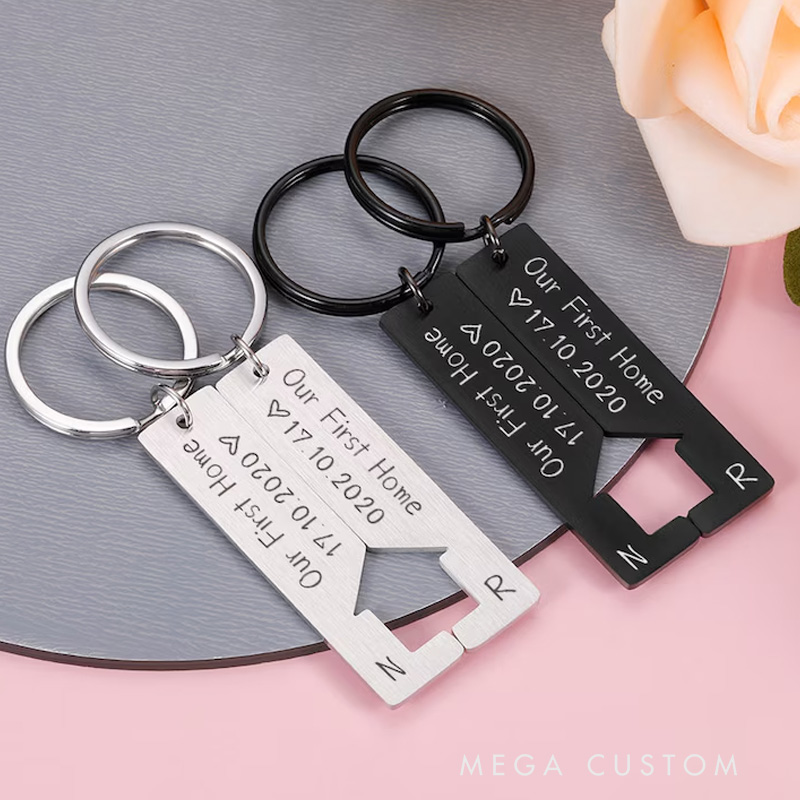 Personalized 2 Pcs Puzzle Key chain Custom Date and Initial Couple Keyring Our First Home Matching Couple Gift Anniversary Gift for Boyfriend