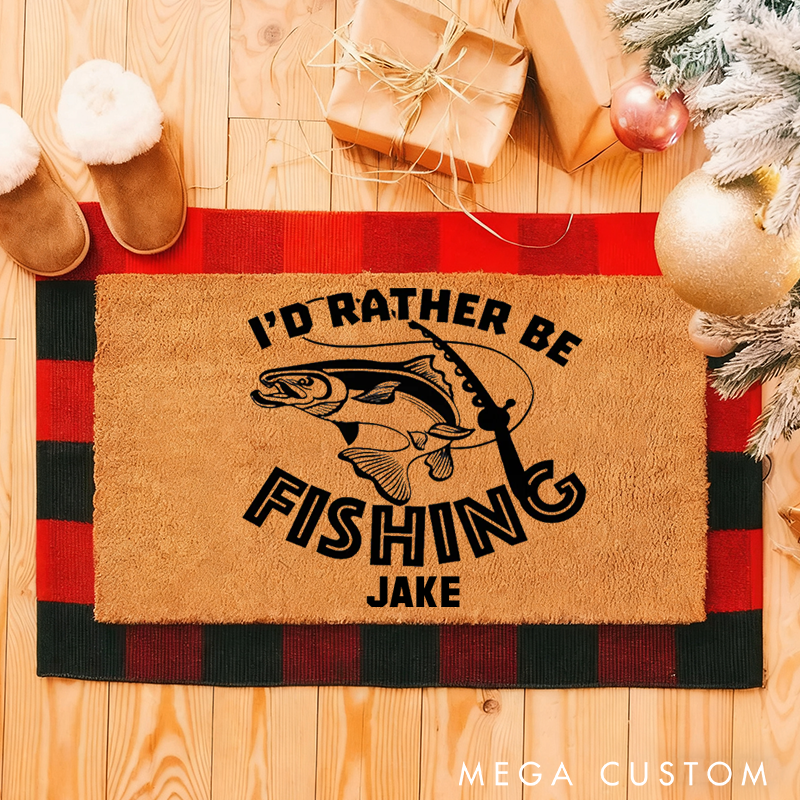 Personalised Doormat I'd Rather Be Fishing Funny Welcome Mat Funny Dad Grandpa Gift Mat Fisherman Gift Funny Fathers Day Gift Home Doormat