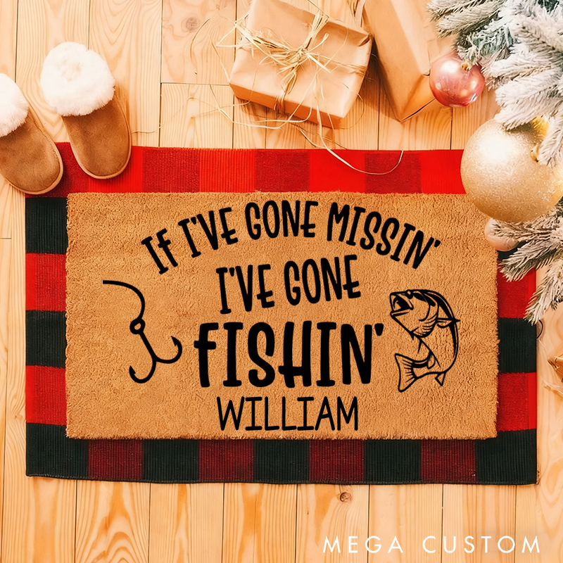 Personalised Fishing Doormat If I‘m Missing I’ve Gone Fishing Doormat Funny Outdoor Welcome Mat Perfect Gift for Fishing Lover and Lake House Decor