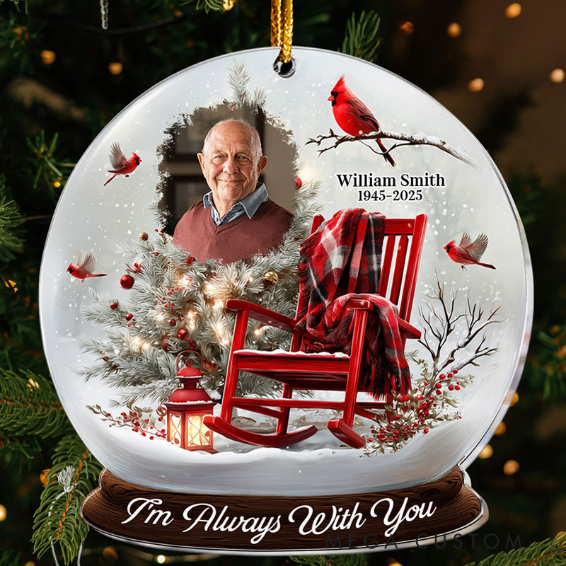 Personalized Acrylic Photo Ornament Christmas In Heaven Cardinal Rocking Chair Christmas Ornament Sympathy Gifts 