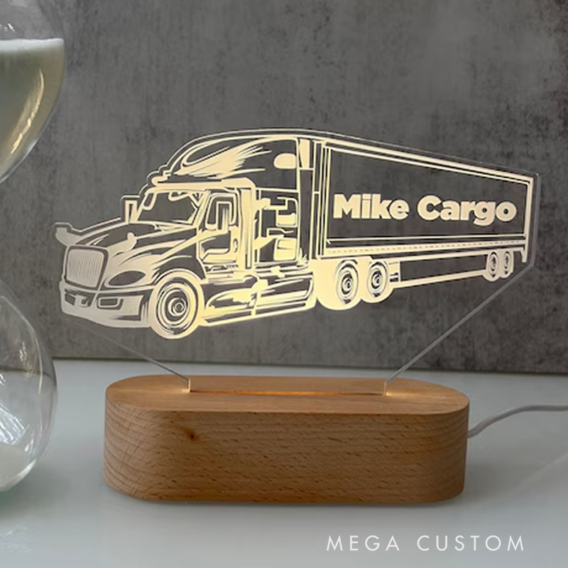 Personalized Reefer Truck Night LED Light Custom Gift for Dad Business Gift Moving Company Gift Trucker Custom Present