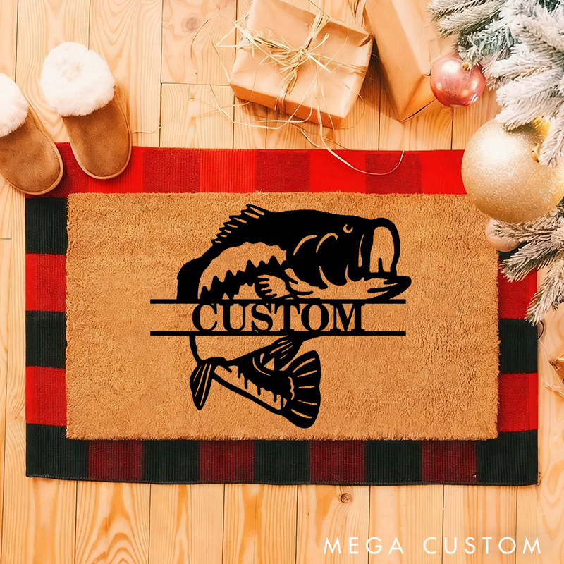 Personalised Fishing Doormat Bass Fish Design Welcome Mat Perfect Gift for Fishing Lover Durable and Non-Slip Outdoor Decor