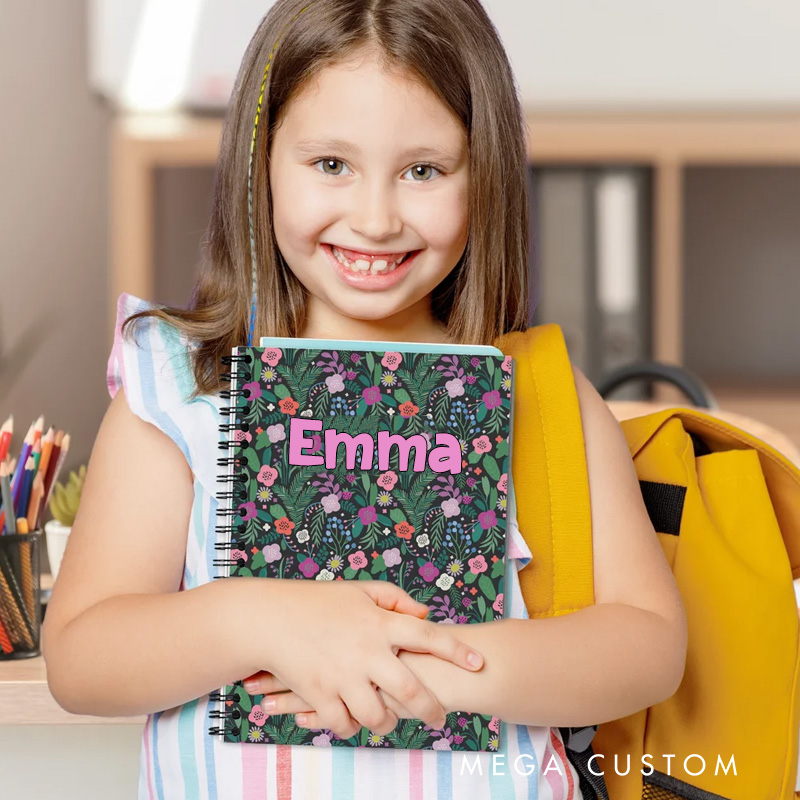 Personalized Flower Butterfly Heart Watercolor Blending Journal Notebook with Name Back to School Birthday Gift for Girls Women