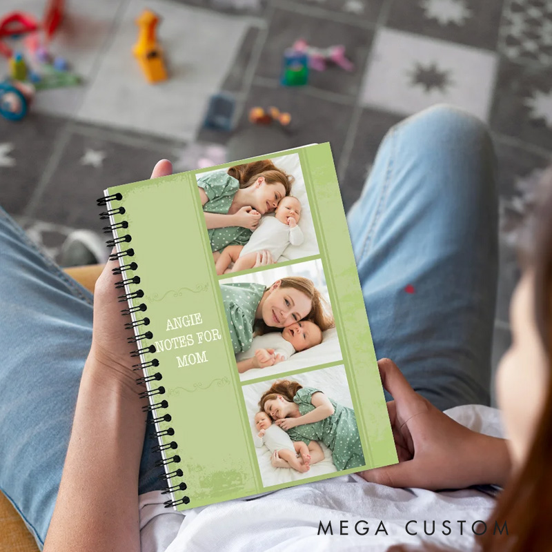 Personalized 3 Photos Spiral Notebook with Tex Anniversary Gift for Family Kids Baby 