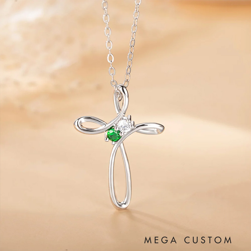 Personalized 1-5 Birthstone Cross Pendant Necklace Mother's Day Gift for Mom Birthday Religious Gift for Women