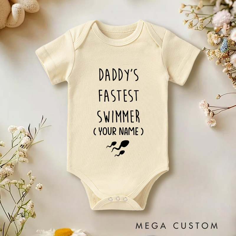 Personalized Daddy's Fastest Swimmer Humorous Design Baby Onesie