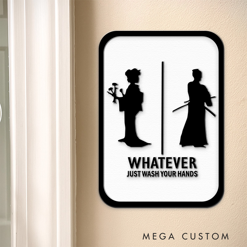 Personalized Japanese Geisha and Samurai 3D Printed Bathroom Sign Funny Acrylic Room Sign for Movie Lovers