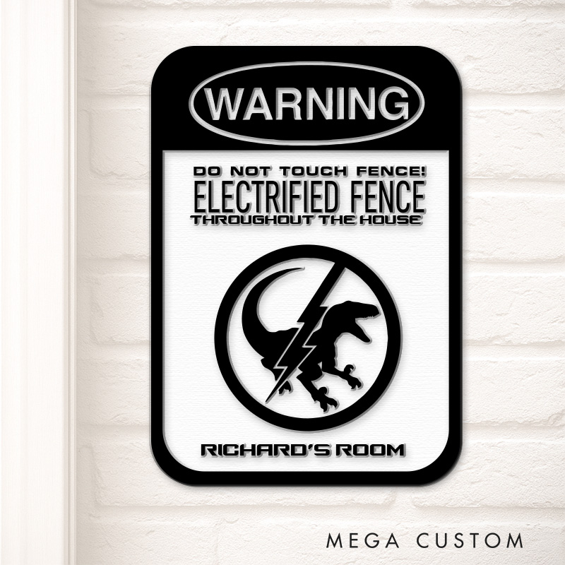 Personalized Electrified Fence 3D Printed Room Sign Funny Geek Room Sign for Movie Lovers