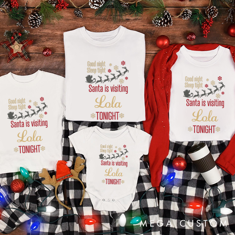 Personalized Christmas Gift Santa's Visit Anticipation Family Matching T-Shirts