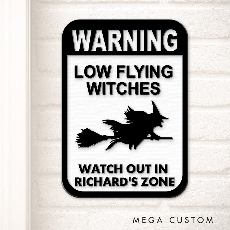 Personalized Low Flying Witches 3D Printed Room Sign Funny Acrylic Room Sign for Movie Lovers